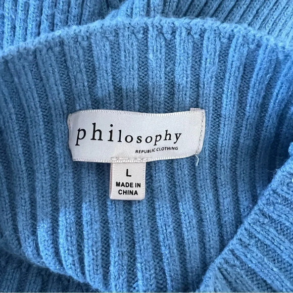 Philosophy Blue Textured Knit Sweater Size Large Mock Neck Pullover Long Sleeves - Picture 6 of 6